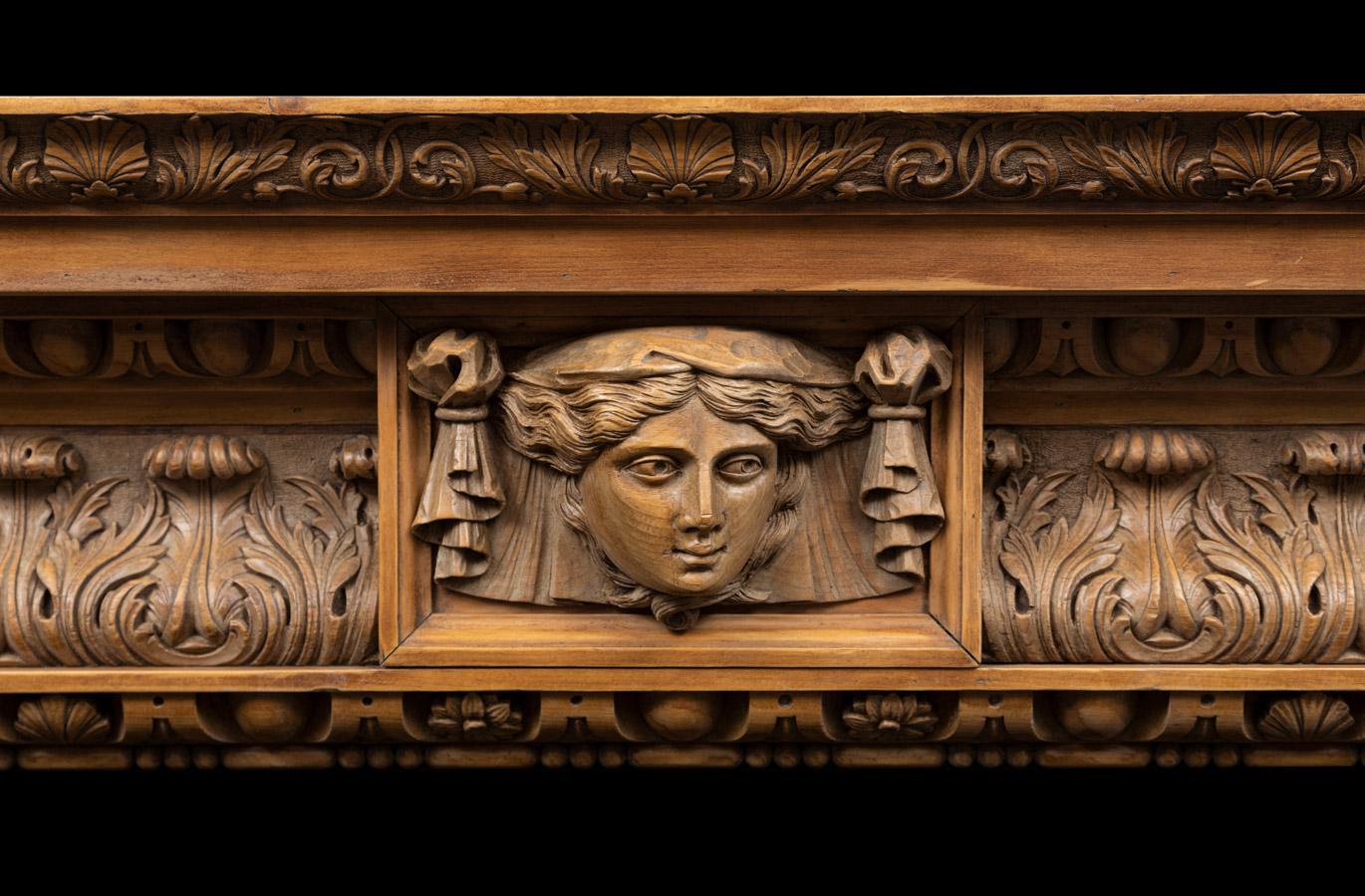 George II Antique Georgian Style Carved Pine Mantlepiece For Sale