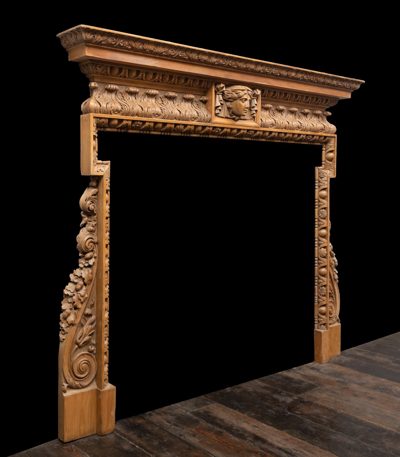English Antique Georgian Style Carved Pine Mantlepiece For Sale