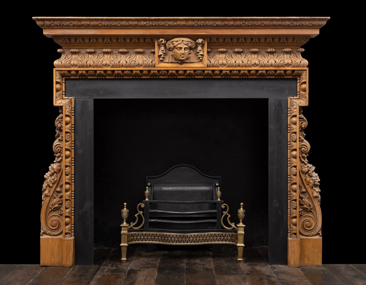 Antique Georgian Style Carved Pine Mantlepiece In Good Condition For Sale In Tyrone, Northern Ireland
