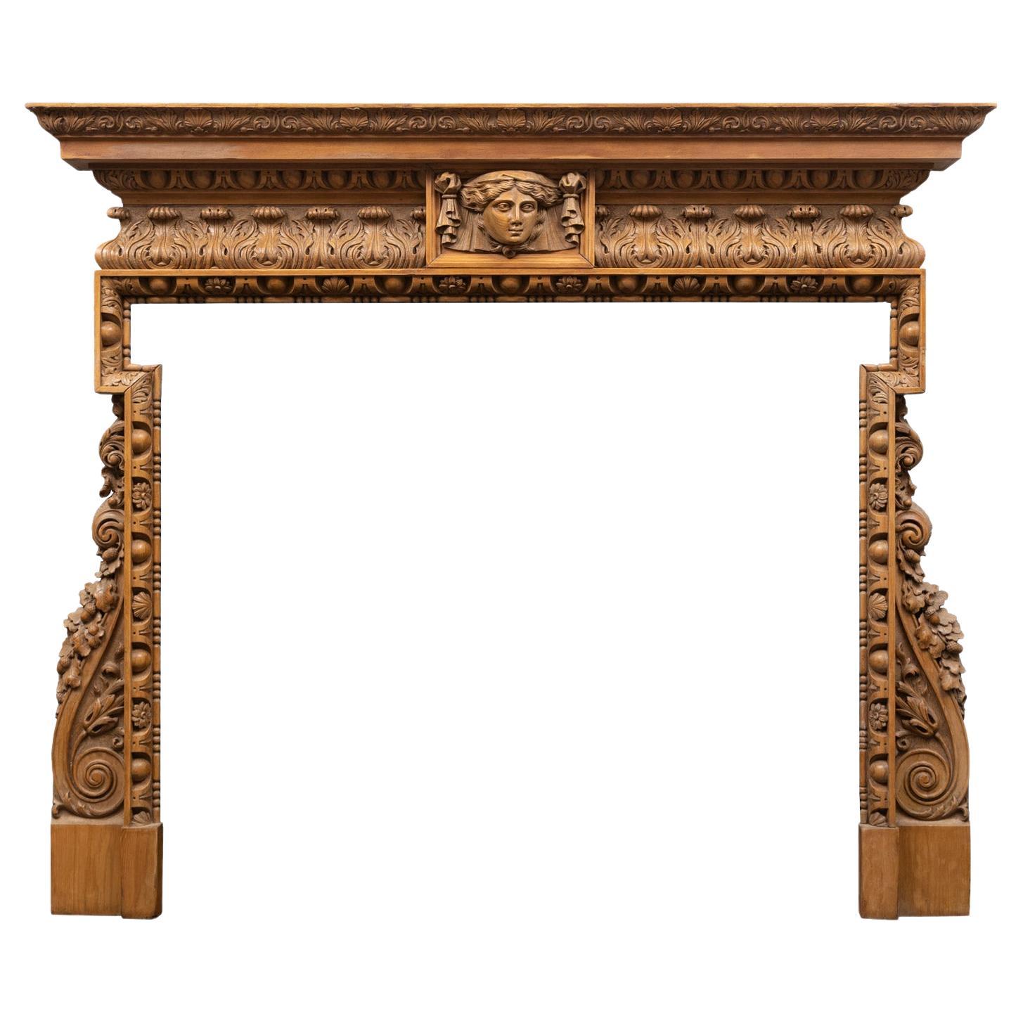 Antique Georgian Style Carved Pine Mantlepiece For Sale