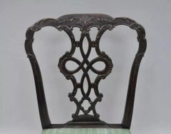 Antique Georgian Style Carved Ribbon Back Solid Mahogany Dining Side Chair (A)