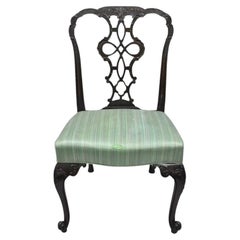 Antique Georgian Style Carved Ribbon Back Solid Mahogany Dining Side Chair (A)