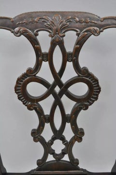 Antique Georgian Style Carved Ribbon Back Solid Mahogany Dining Side Chair (B)