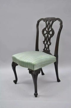 Antique Georgian Style Carved Ribbon Back Solid Mahogany Dining Side Chair (C)