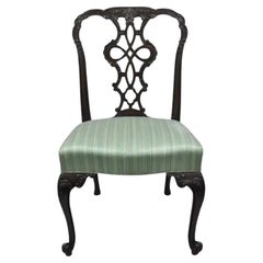 Antique Georgian Style Carved Ribbon Back Solid Mahogany Dining Side Chair (C)