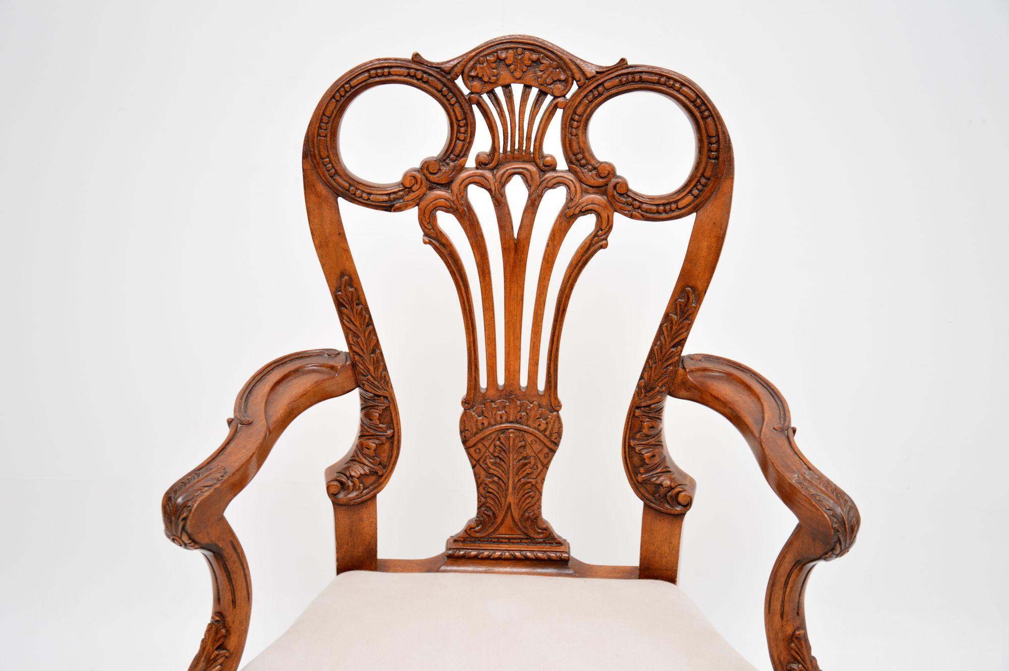 Antique Georgian Style Carved Walnut Armchair 1