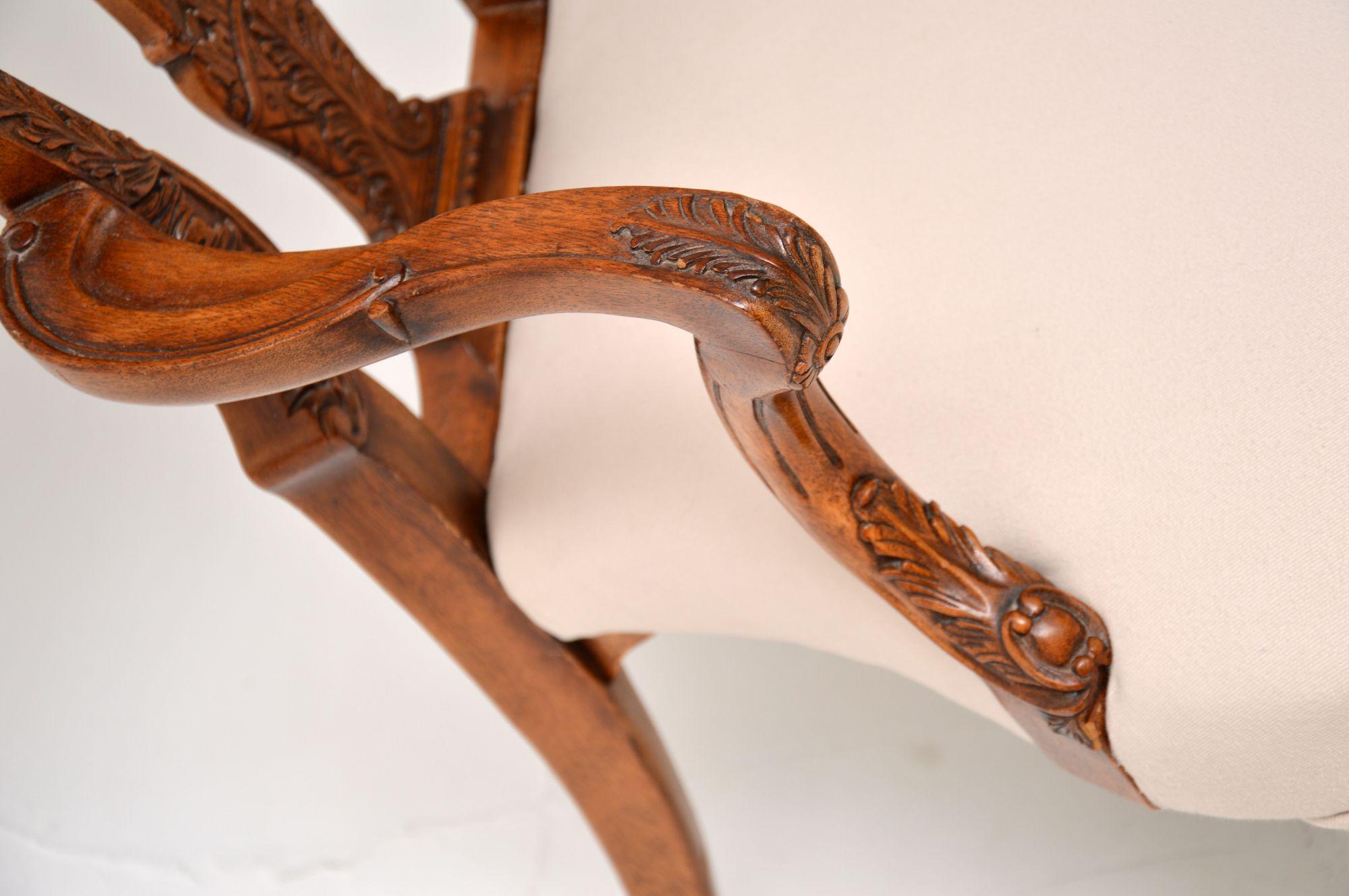 Antique Georgian Style Carved Walnut Armchair 4
