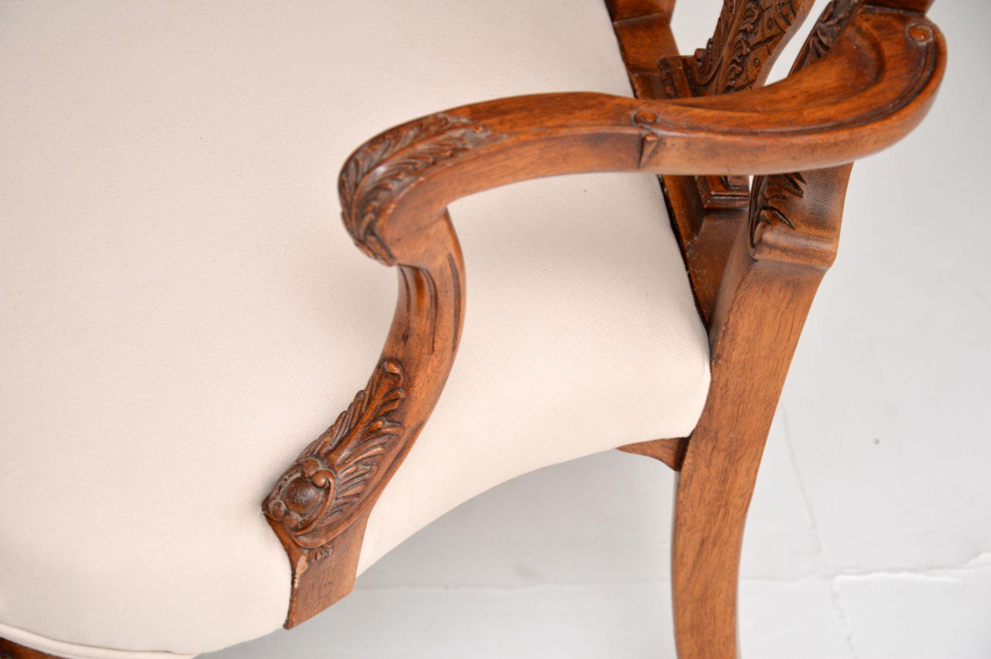 Antique Georgian Style Carved Walnut Armchair 5