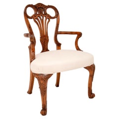 Antique Georgian Style Carved Walnut Armchair