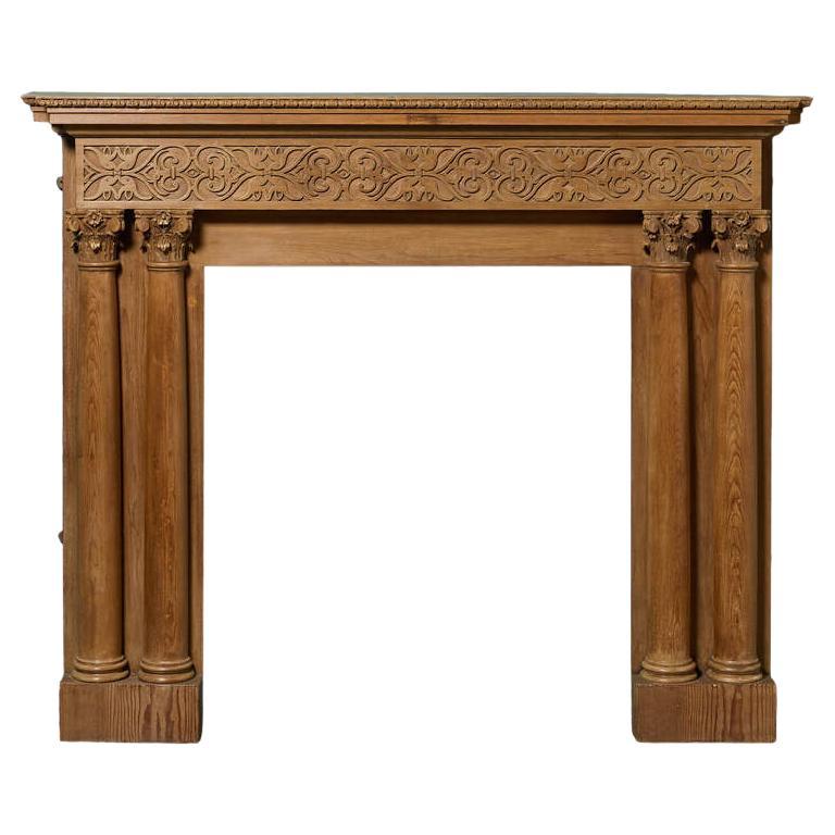 Antique Georgian Style Carved Walnut Double Column Fire Mantel For Sale