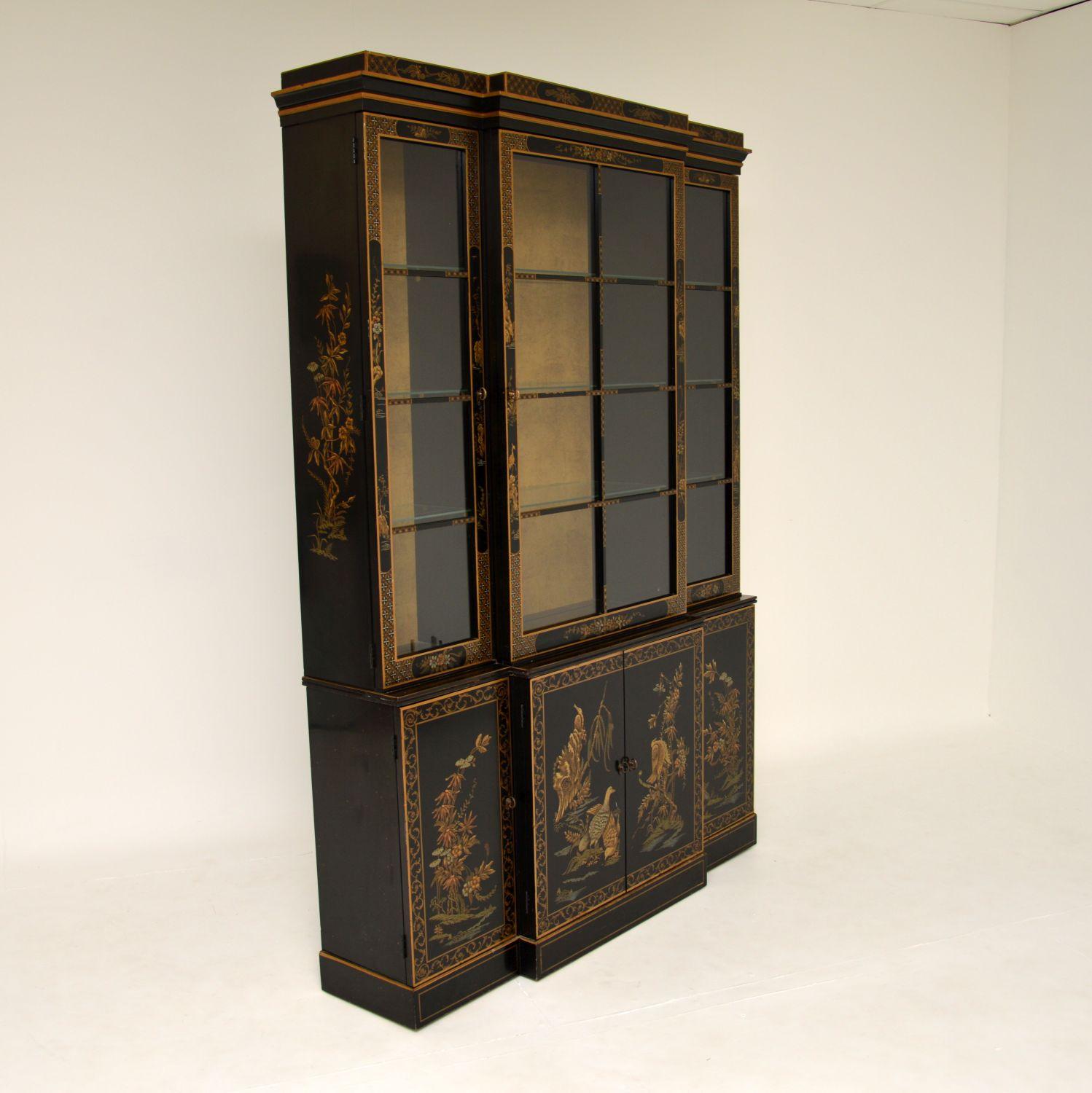 Antique Georgian Style Chinoiserie Breakfront Bookcase 8