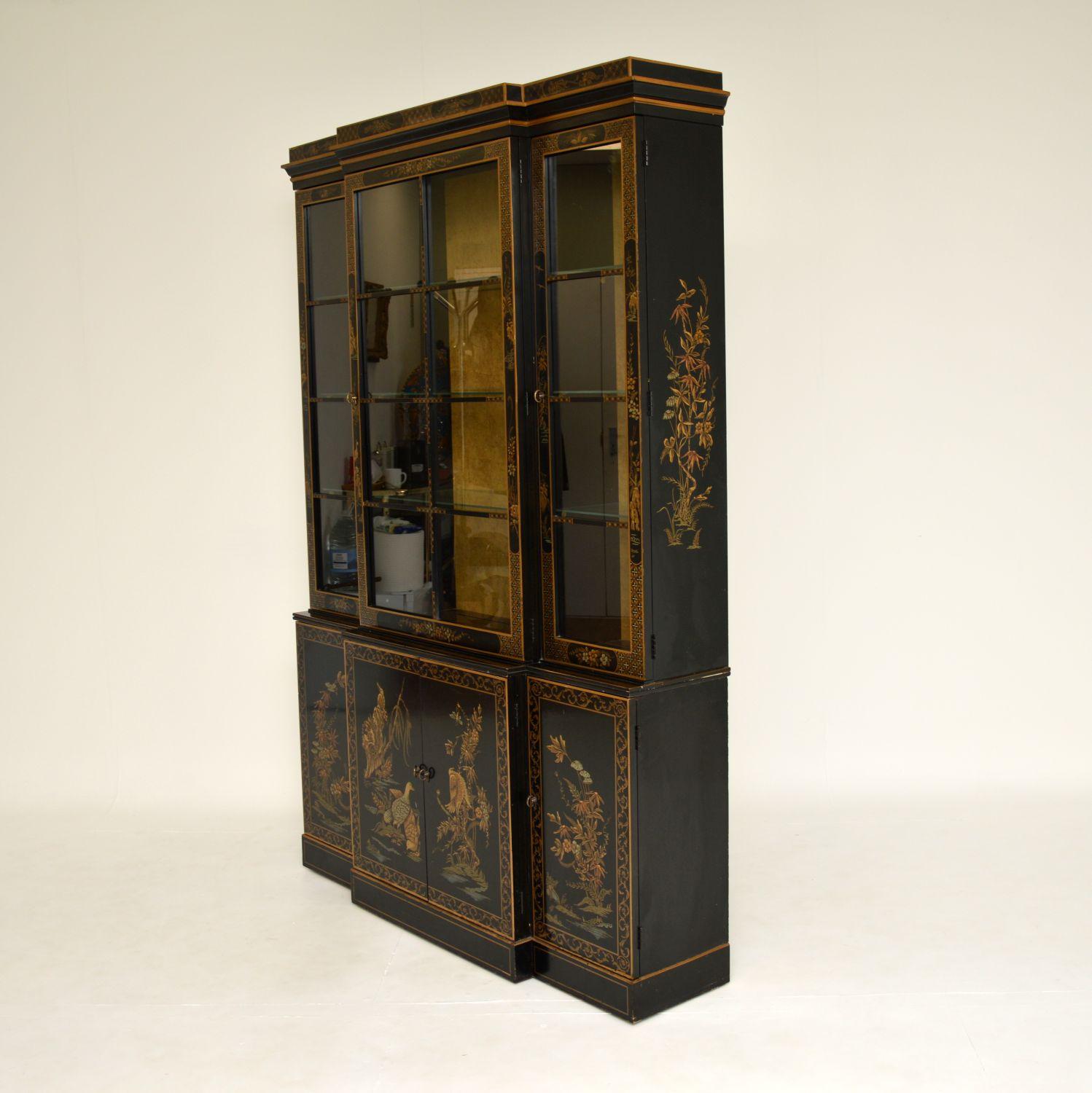 Antique Georgian Style Chinoiserie Breakfront Bookcase 9