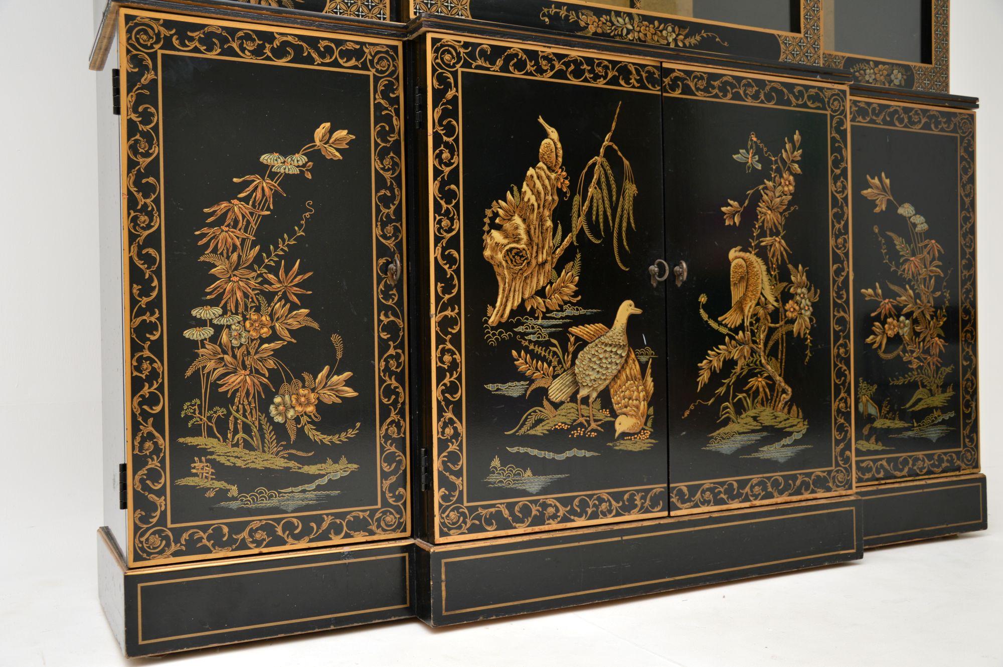 American Antique Georgian Style Chinoiserie Breakfront Bookcase