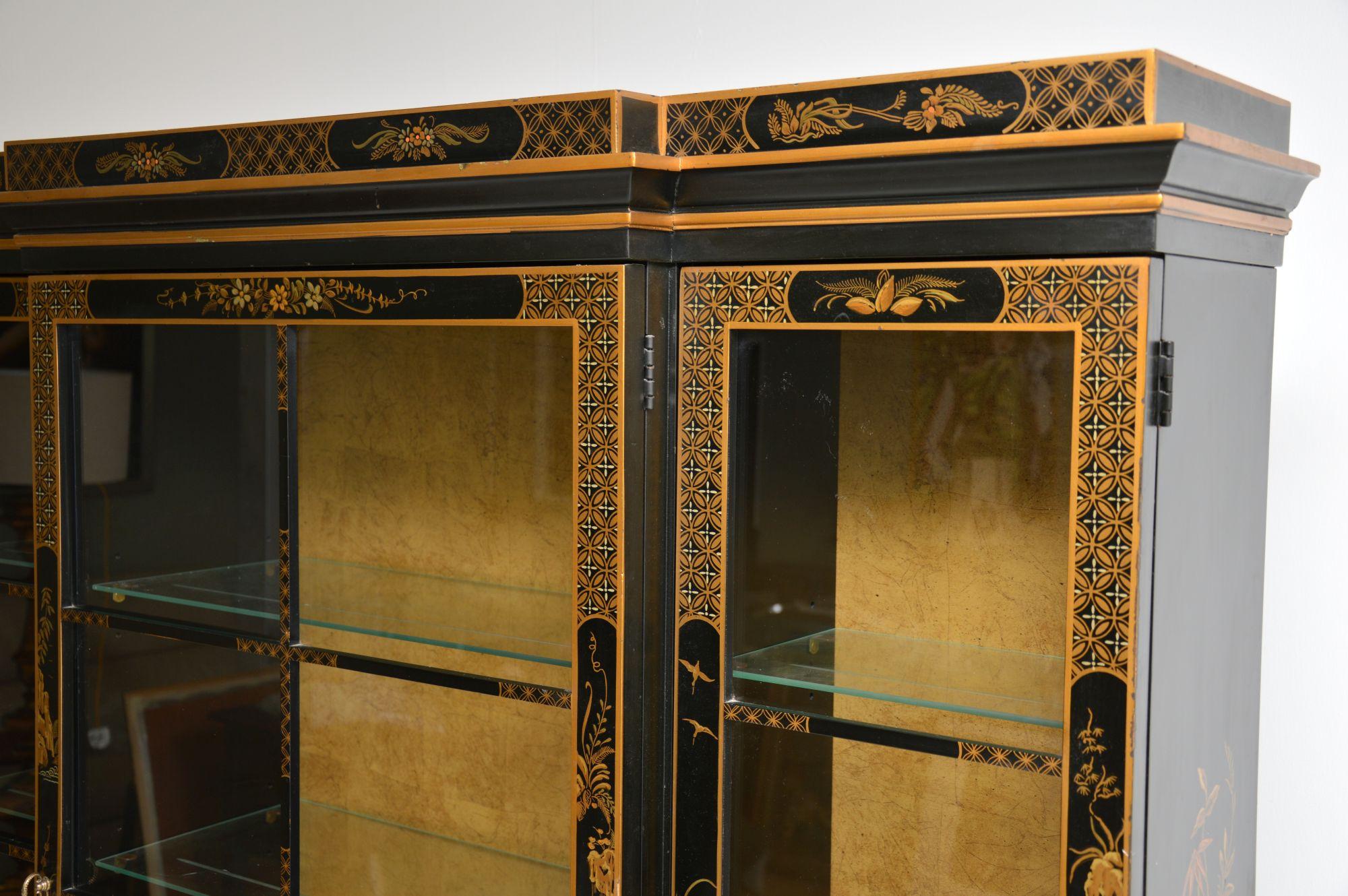Lacquer Antique Georgian Style Chinoiserie Breakfront Bookcase