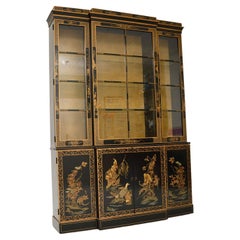 Retro Georgian Style Chinoiserie Breakfront Bookcase