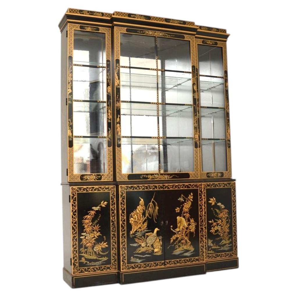 Antique Georgian Style Chinoiserie Breakfront Bookcase
