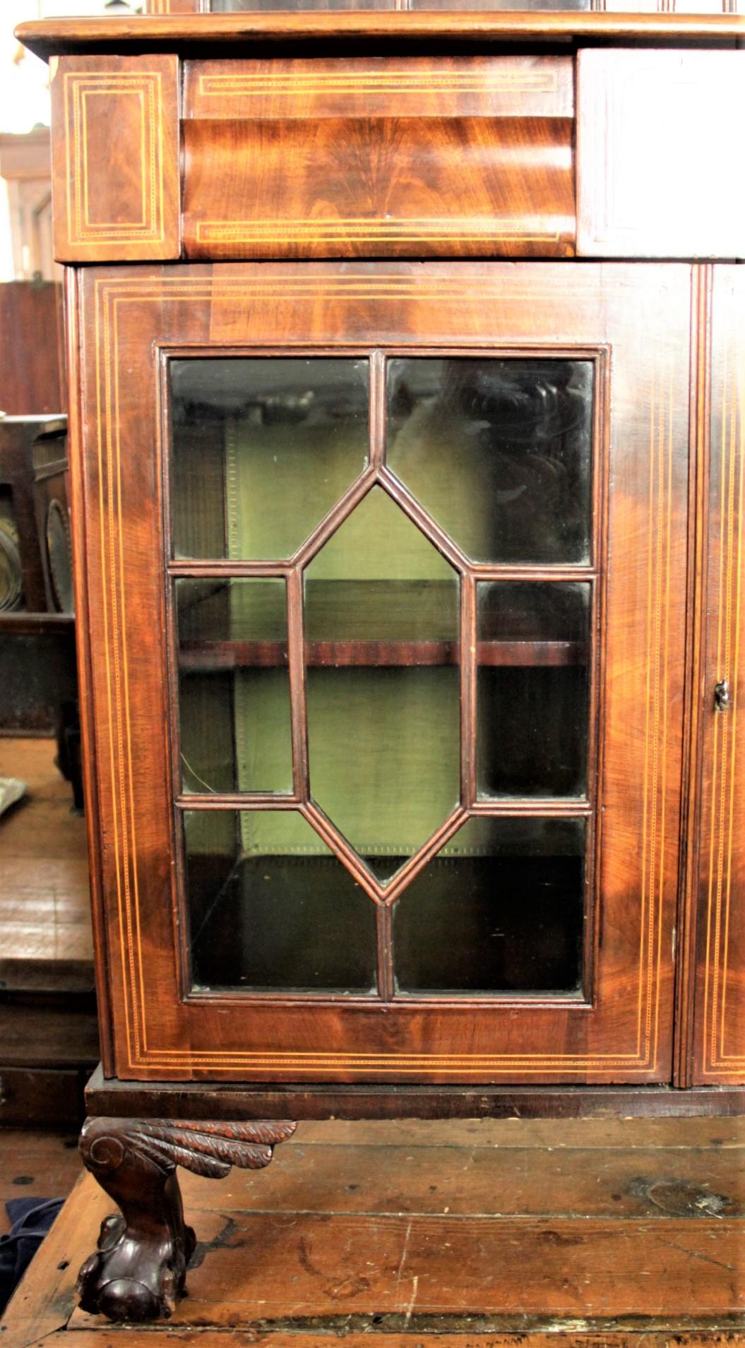 Antique Georgian Style English Mahogany Four Door Inlaid Bookcase Cabinet 3