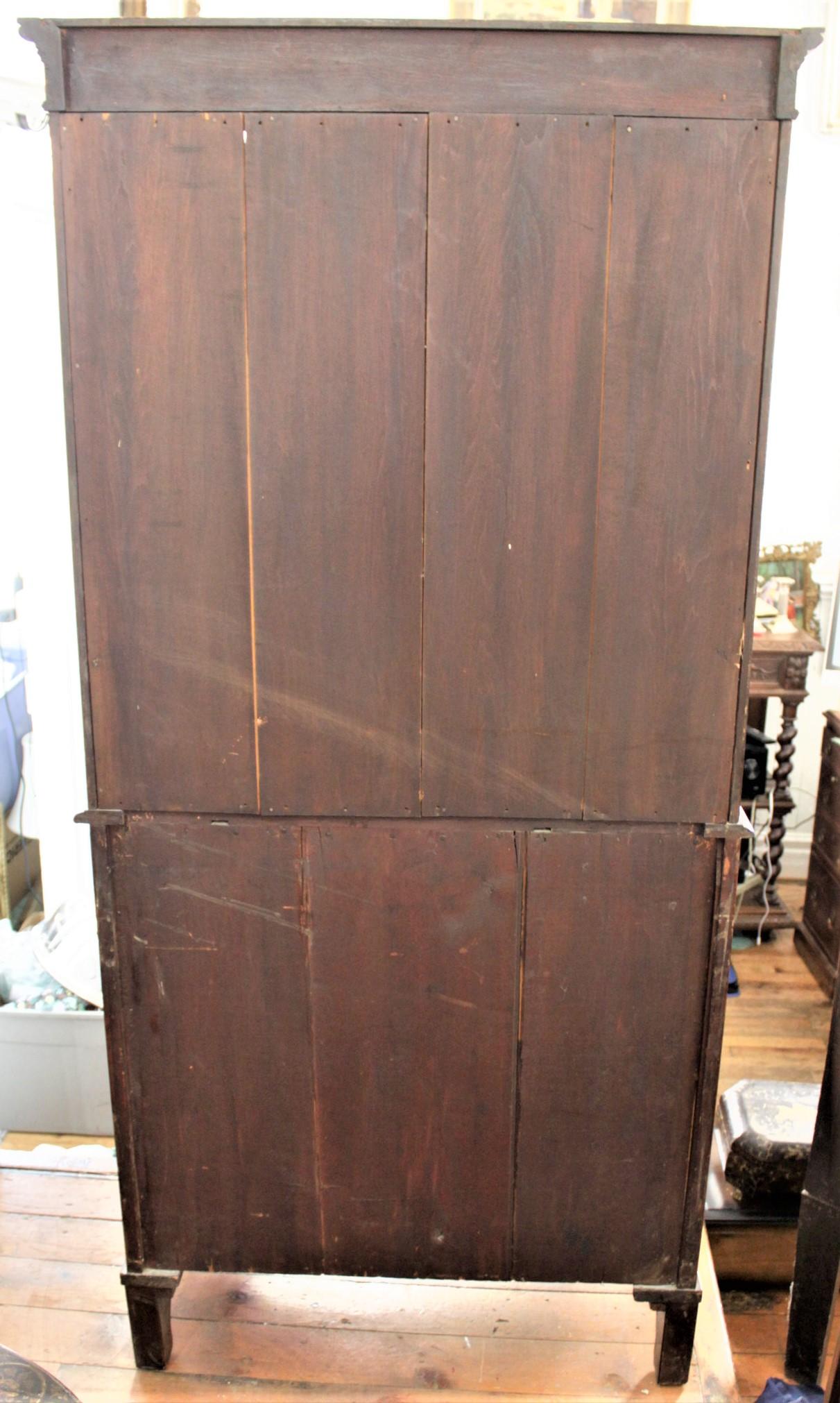 Antique Georgian Style English Mahogany Four Door Inlaid Bookcase Cabinet In Good Condition In Hamilton, Ontario