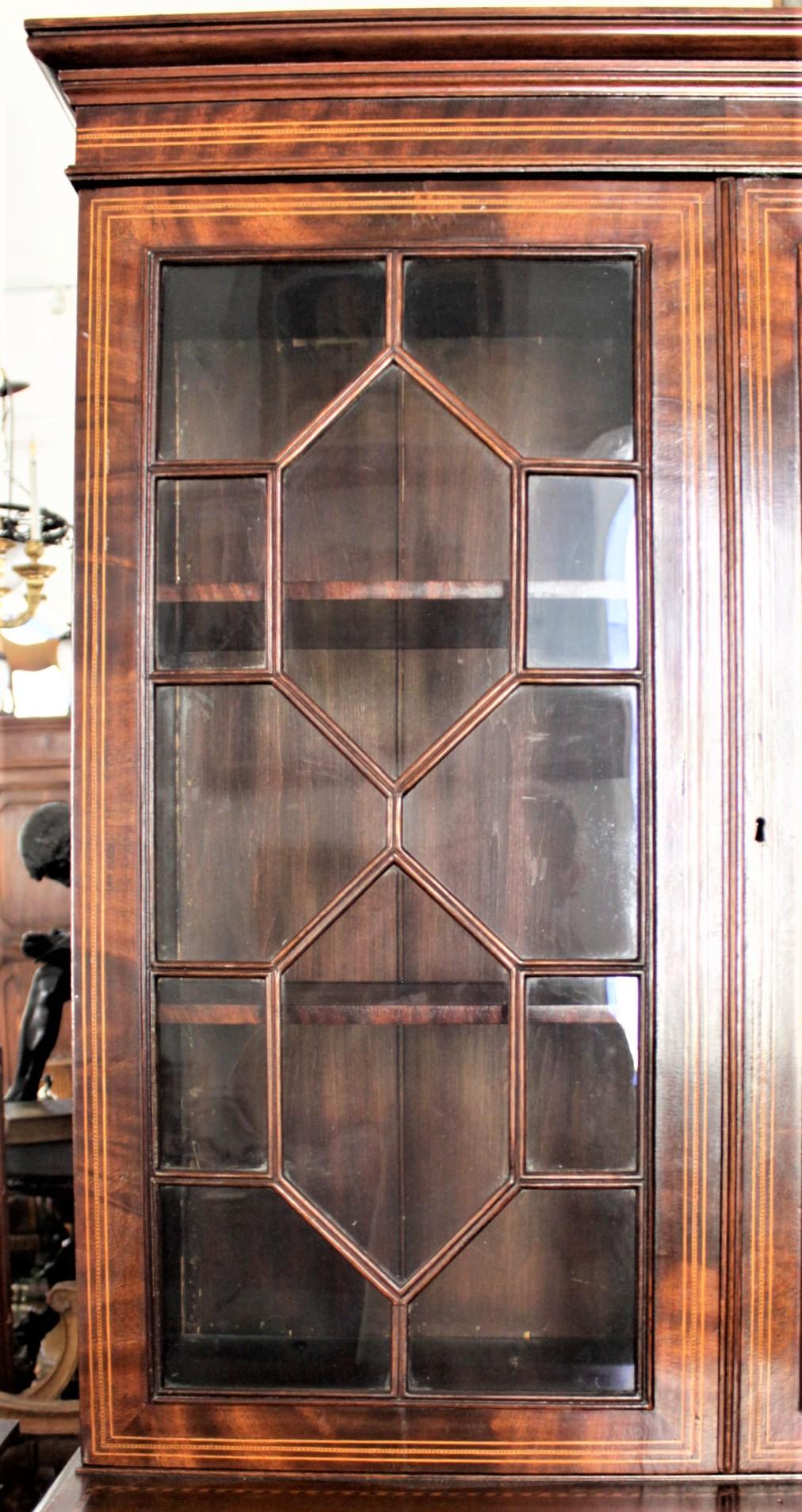 Antique Style English Mahogany Four Door Inlaid Bookcase
