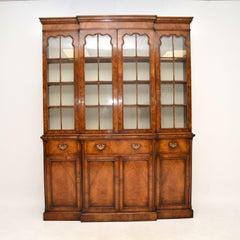Antique Georgian Style Figured Walnut Breakfront Bookcase
