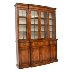 Antique Georgian Style Figured Walnut Breakfront Bookcase
