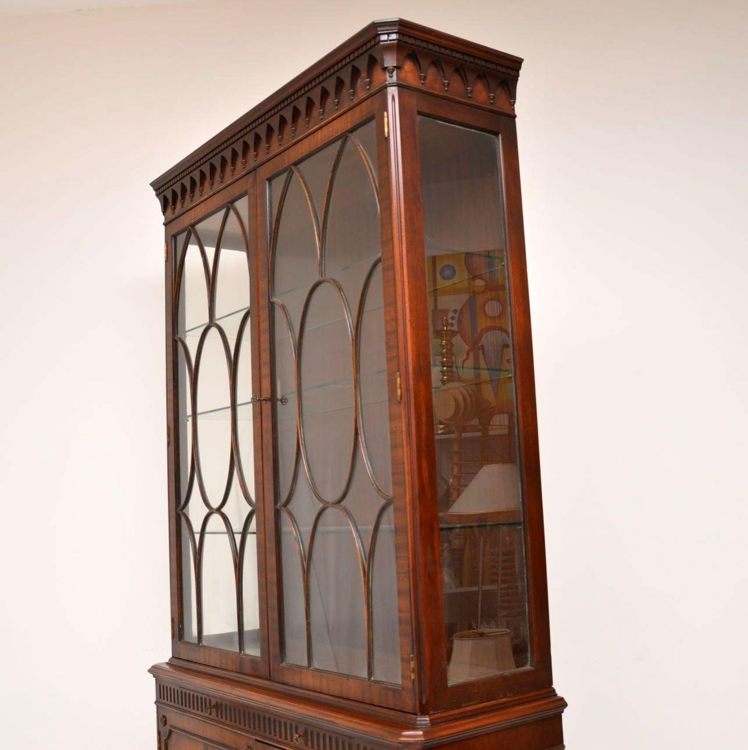 Antique Georgian Style Flame Mahogany Display Cabinet For Sale At