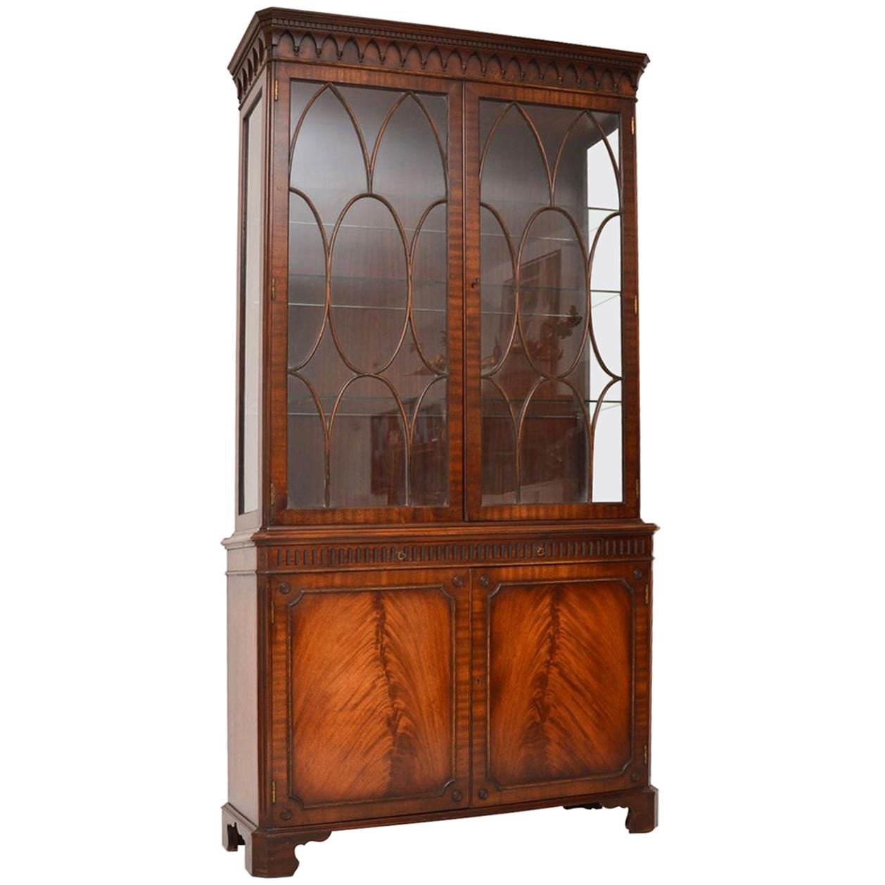 Antique Georgian Style Flame Mahogany Display Cabinet