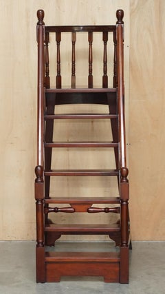 ANTiQUE GEORGIAN STYLE GALLERY RAIL TOPPED HARDWOOD LIBRARY STEPS 5'7 FEET TALL