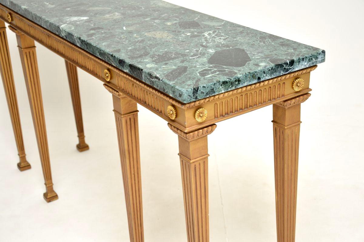 Antique Georgian Style Gilt Wood Marble Top Console Table For Sale 4