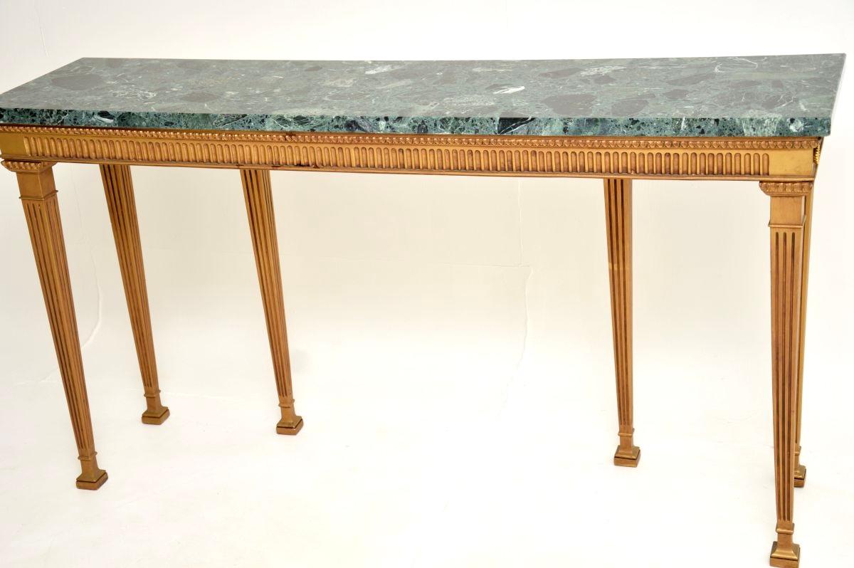Antique Georgian Style Gilt Wood Marble Top Console Table For Sale 5