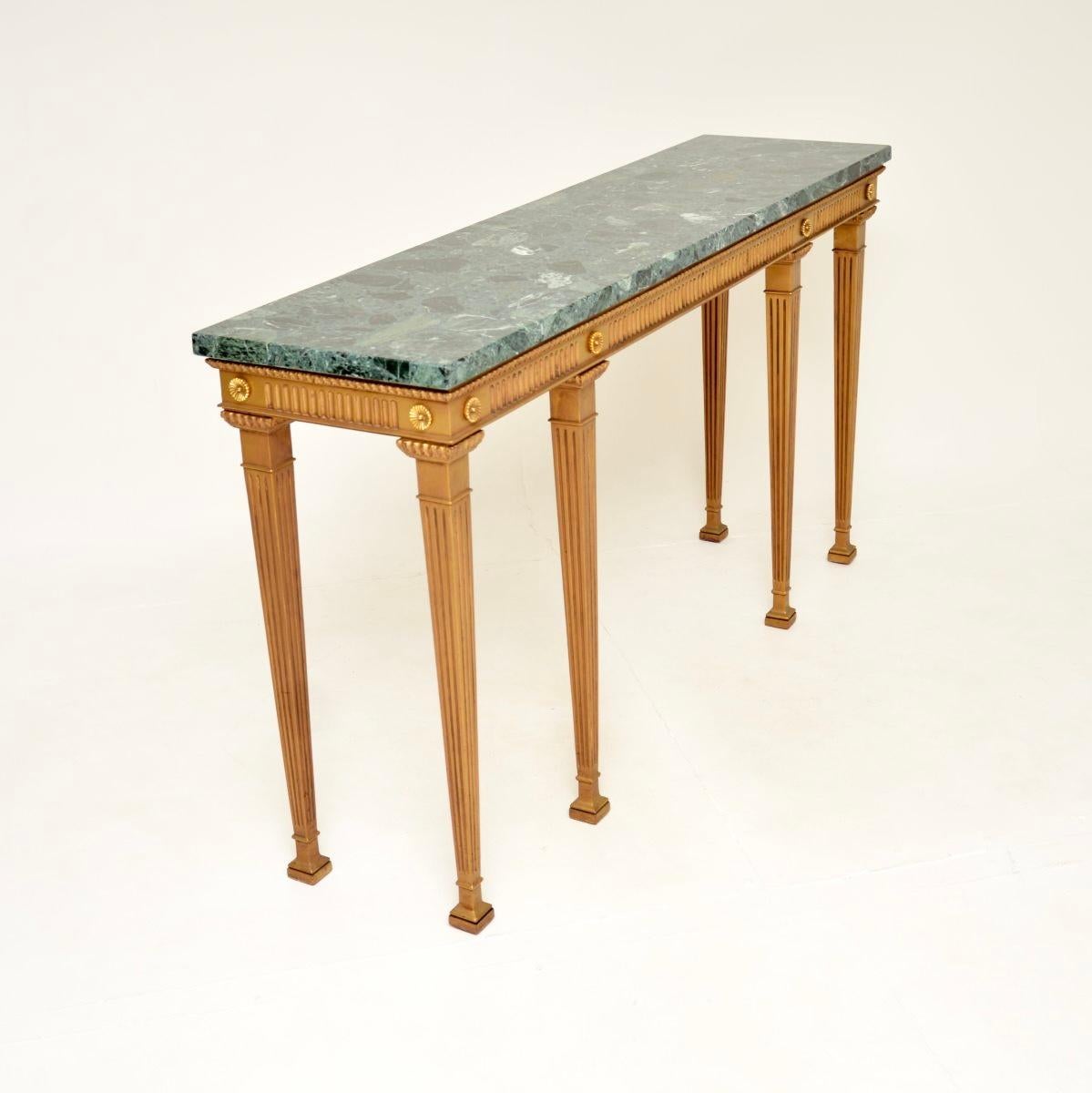 Neoclassical Antique Georgian Style Gilt Wood Marble Top Console Table For Sale
