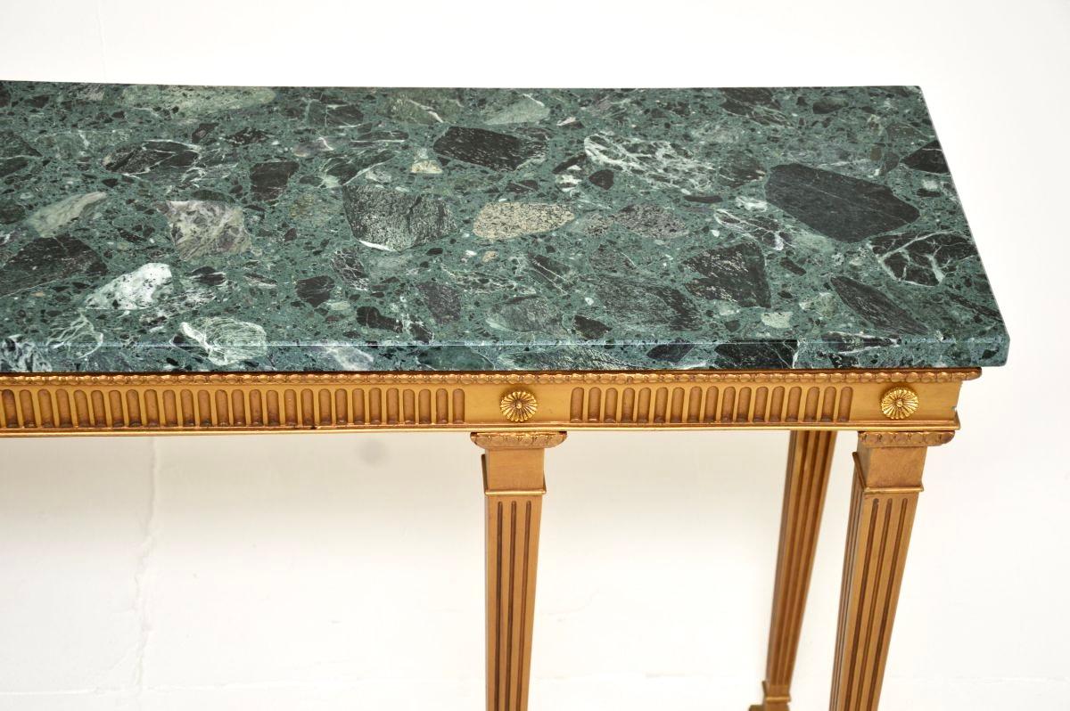 Antique Georgian Style Gilt Wood Marble Top Console Table For Sale 1