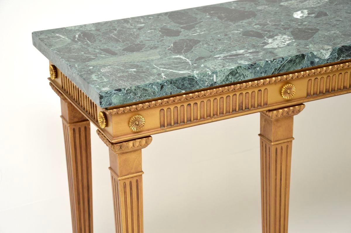 Antique Georgian Style Gilt Wood Marble Top Console Table For Sale 2