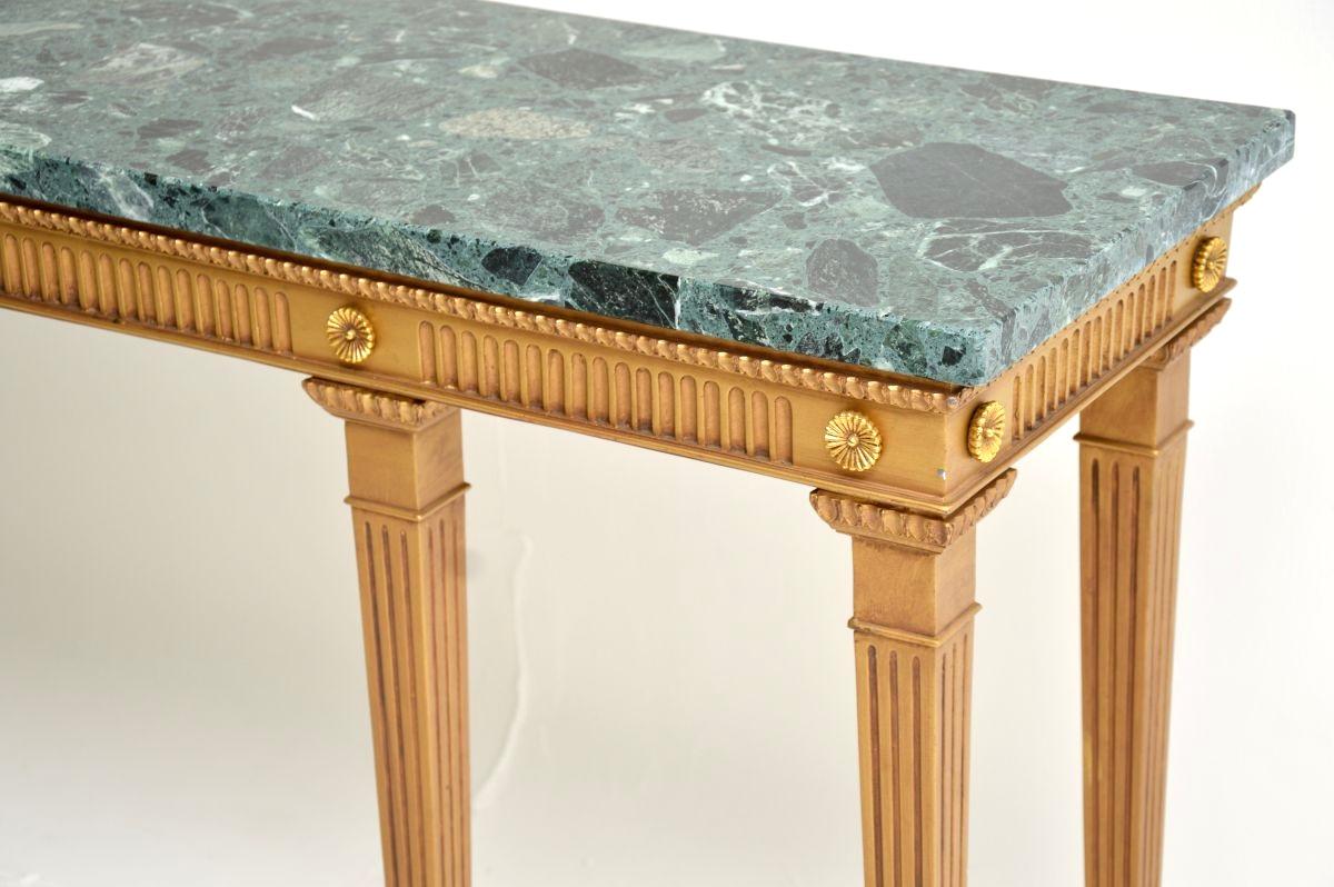 Antique Georgian Style Gilt Wood Marble Top Console Table For Sale 3