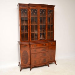 Antique Georgian Style Inlaid Mahogany Breakfront Bookcase