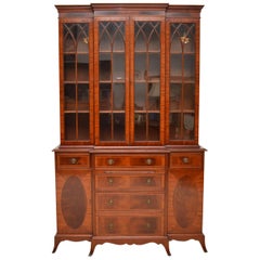 Antique Georgian Style Inlaid Mahogany Breakfront Bookcase