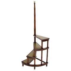 Antique Georgian Style Leather Library Steps