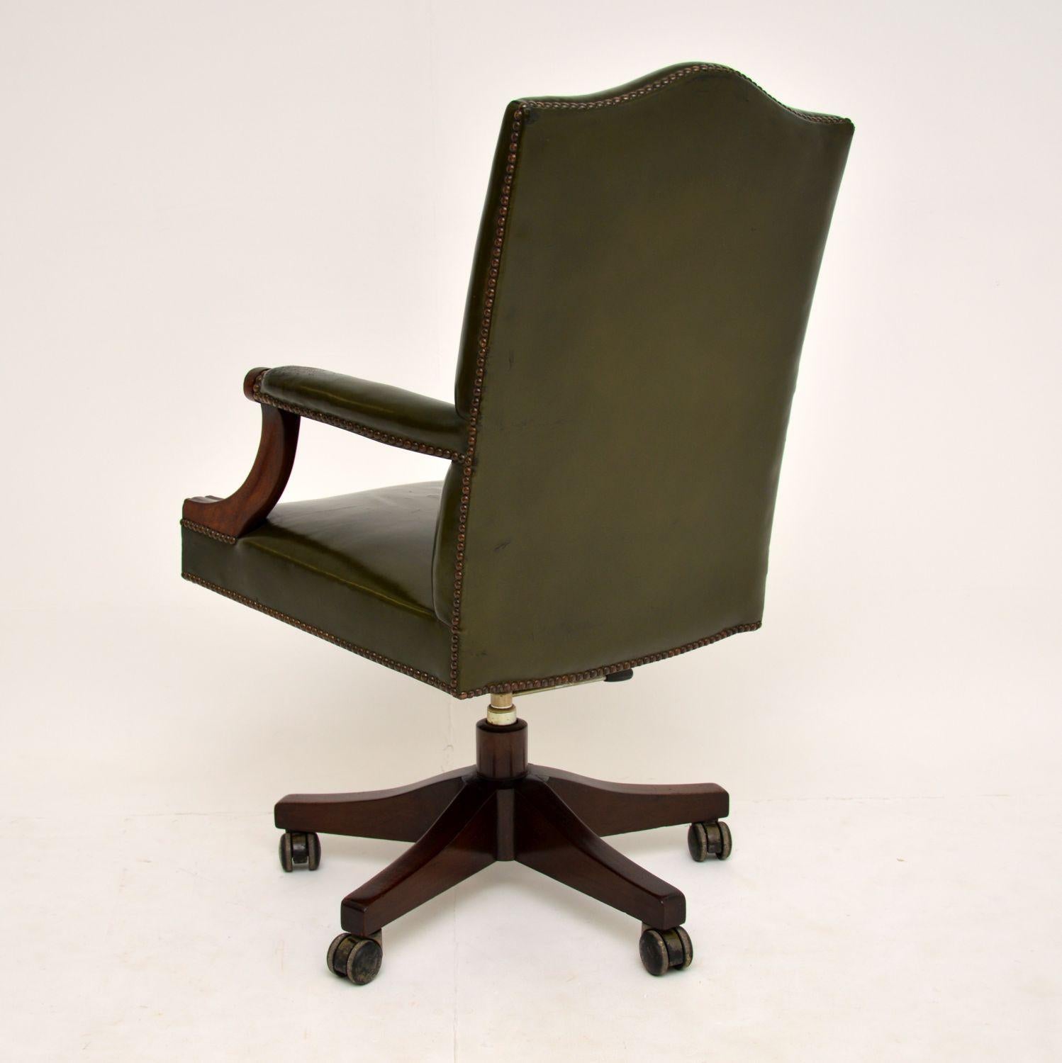 Antique Georgian Style Leather and Mahogany Swivel Desk Chair 5