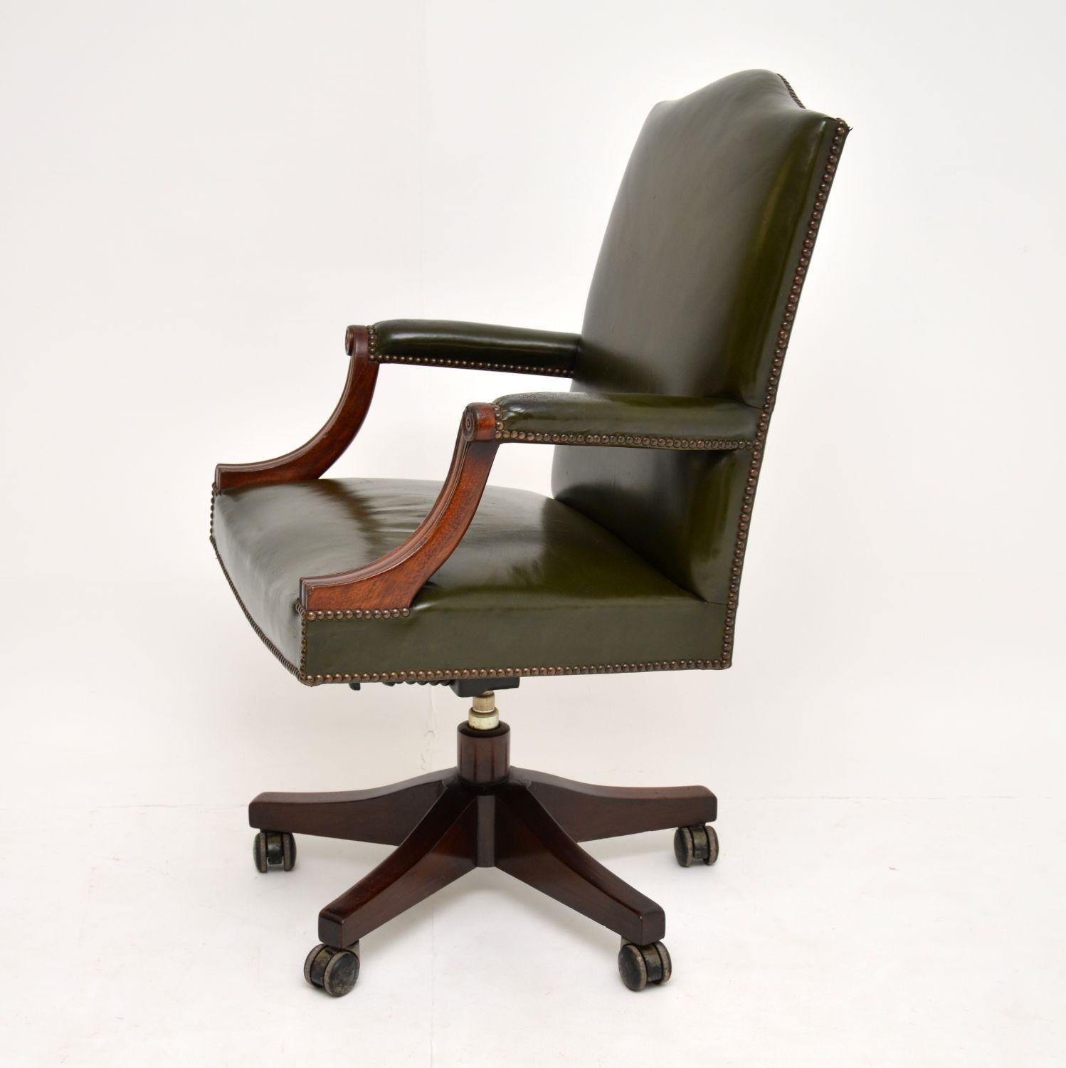 British Antique Georgian Style Leather and Mahogany Swivel Desk Chair