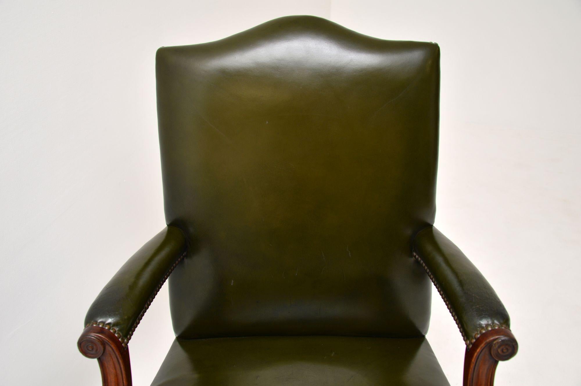 Mid-20th Century Antique Georgian Style Leather and Mahogany Swivel Desk Chair