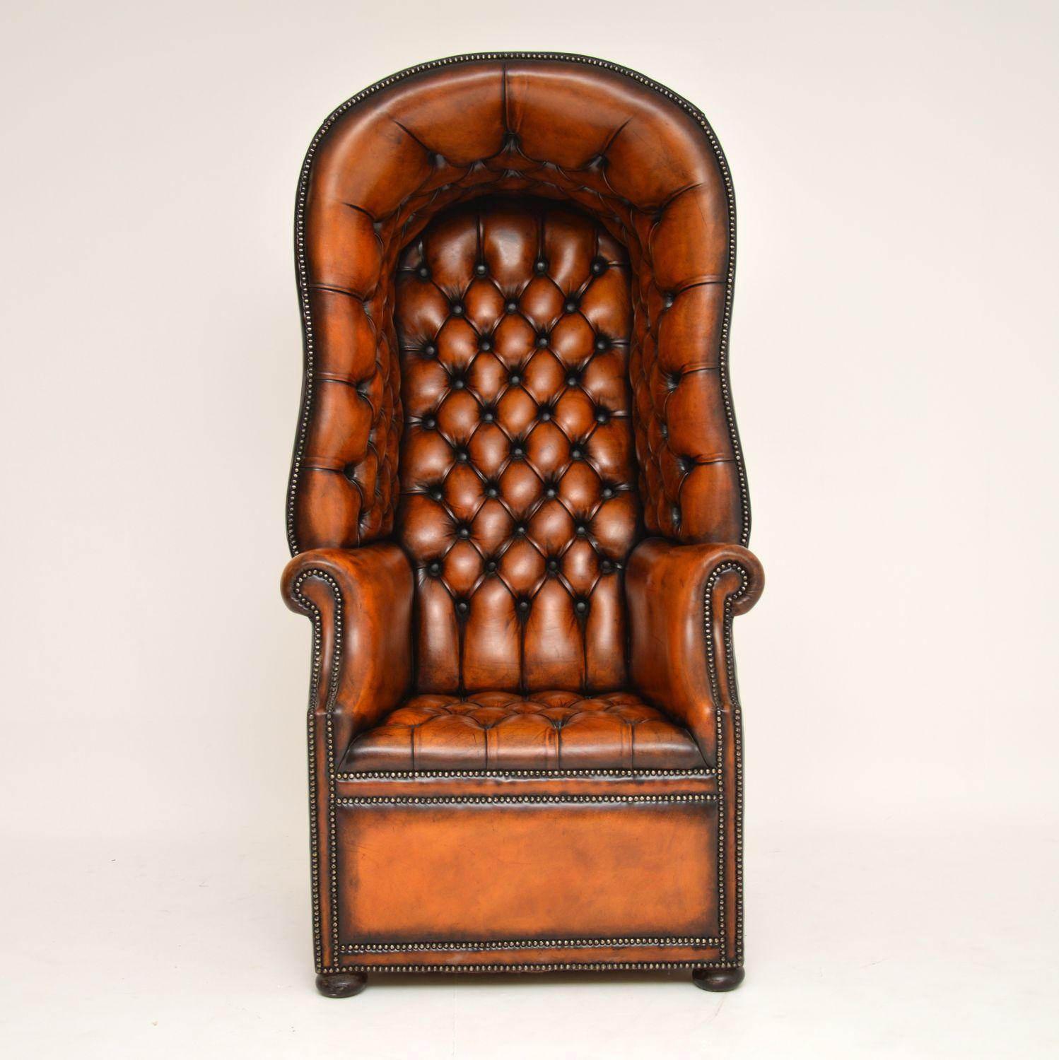 English Antique Georgian Style Leather Porters Armchair