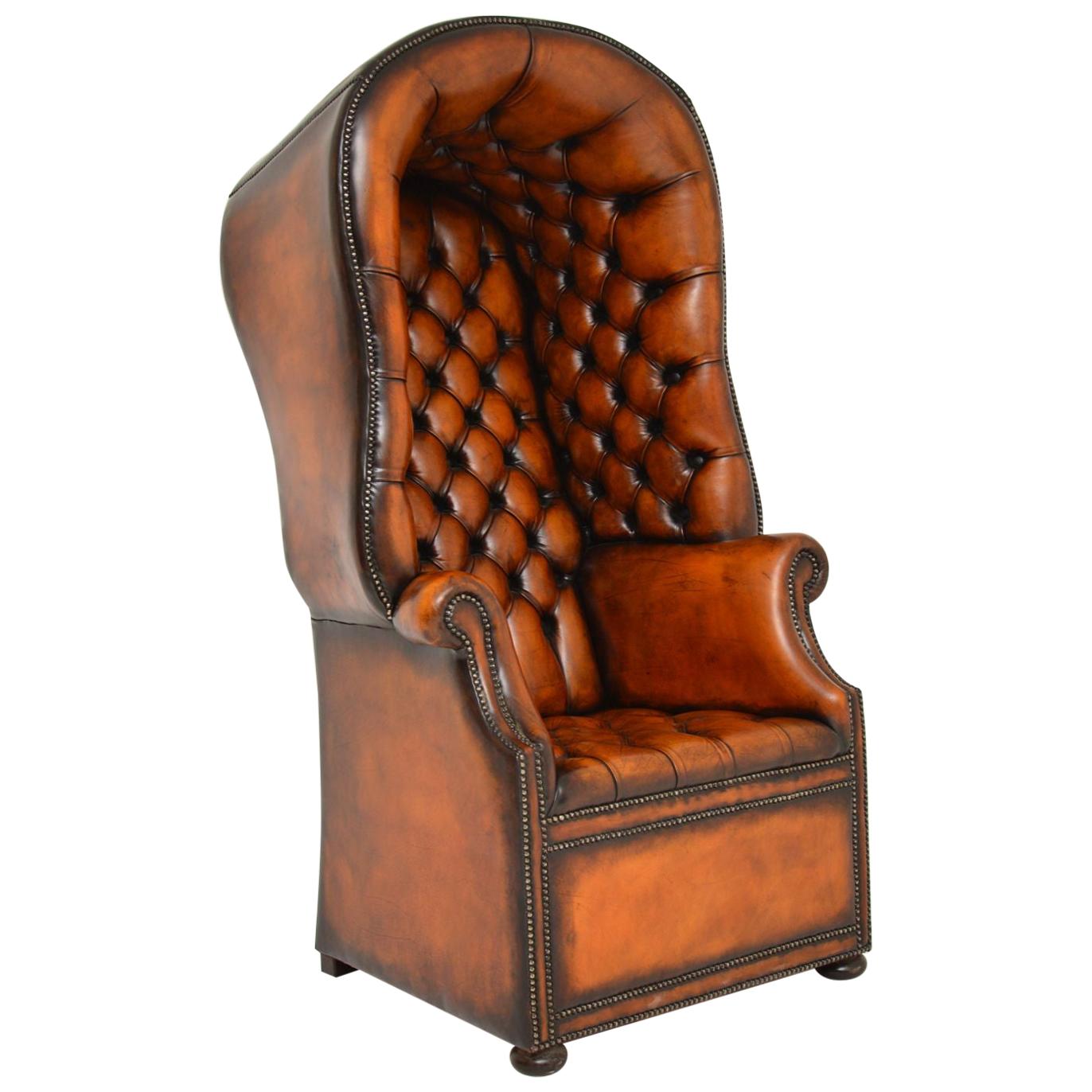 Antique Georgian Style Leather Porters Armchair