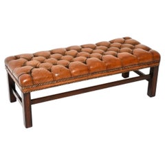 Antique Georgian Style Leather Stool / Bench