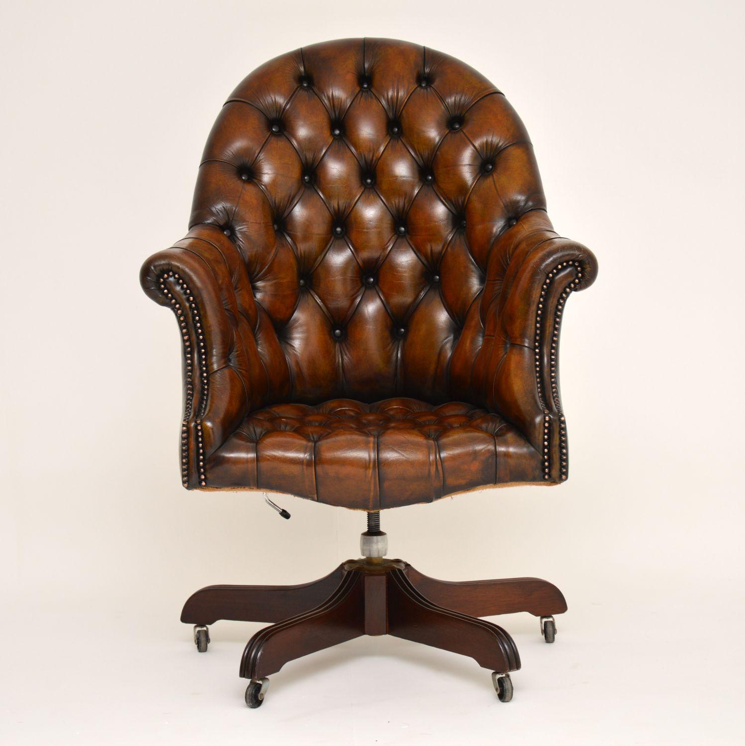 Antique Georgian Style Leather Swivel Desk Chair 3
