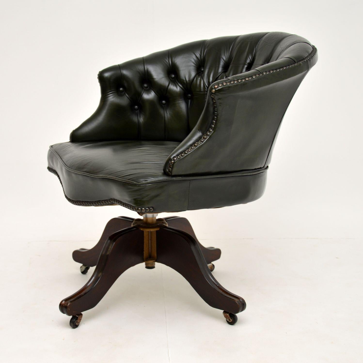 English Antique Georgian Style Leather Swivel Desk Chair