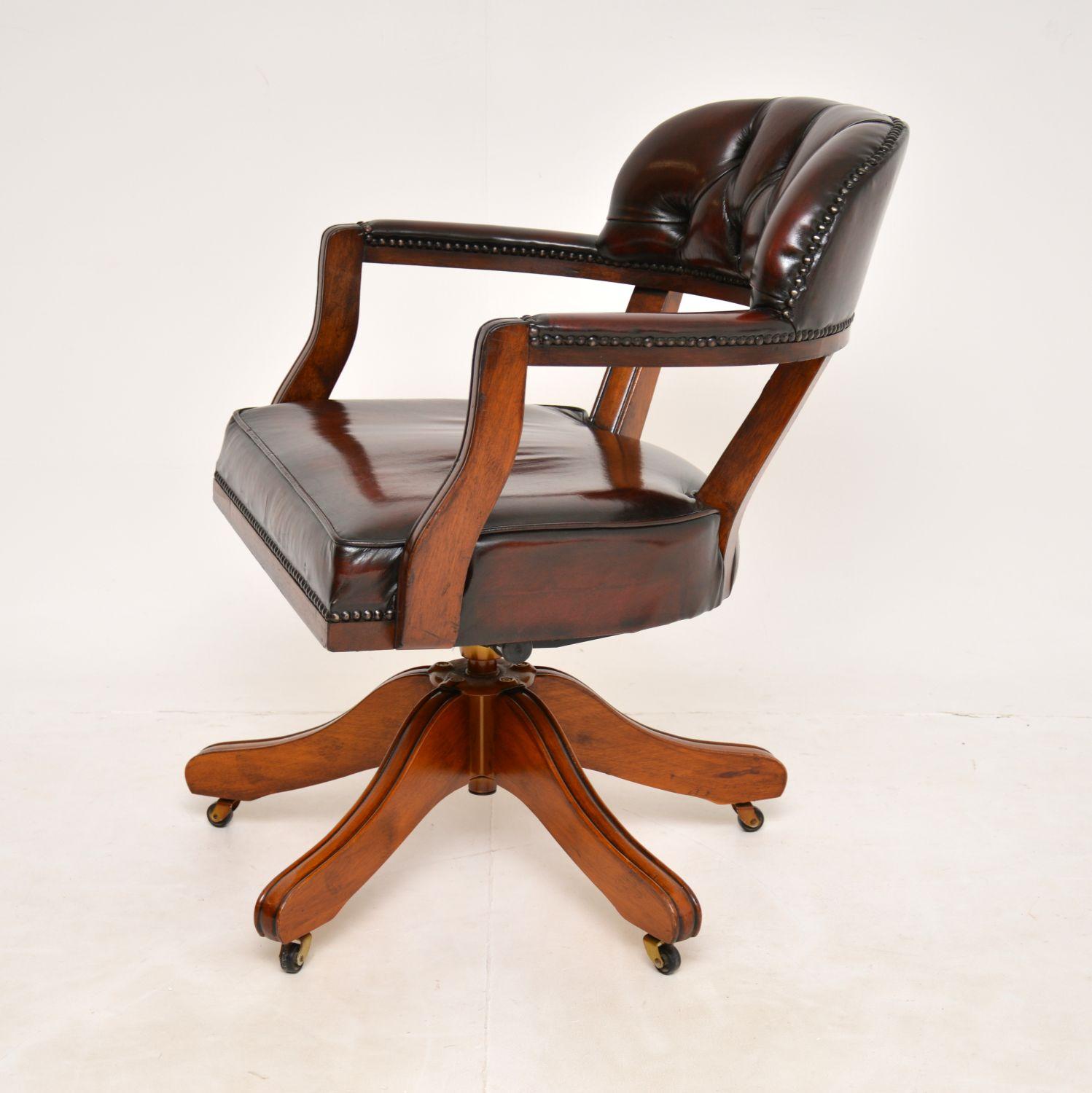 English Antique Georgian Style Leather Swivel Desk Chair