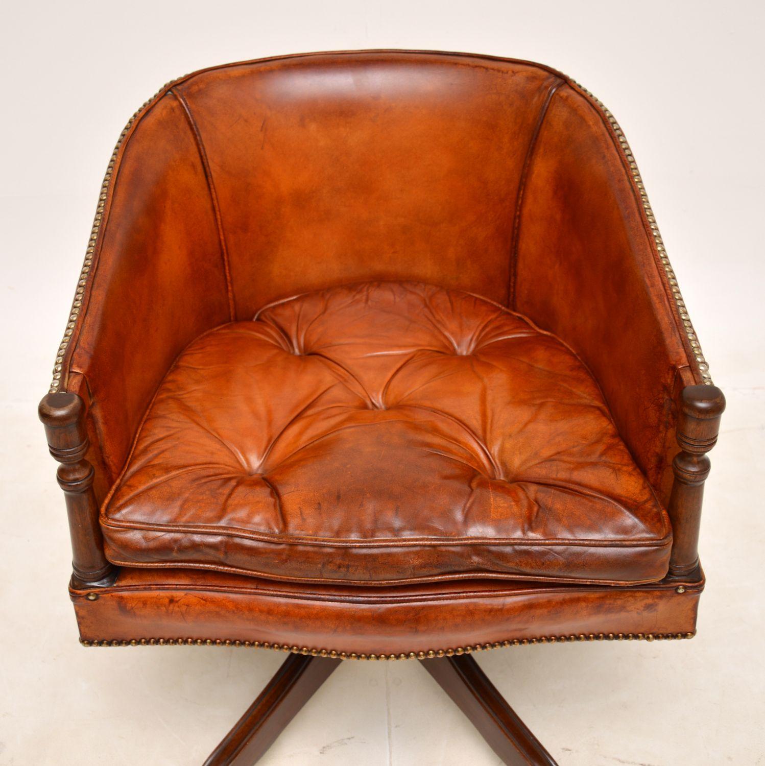 British Antique Georgian Style Leather Swivel Desk Chair