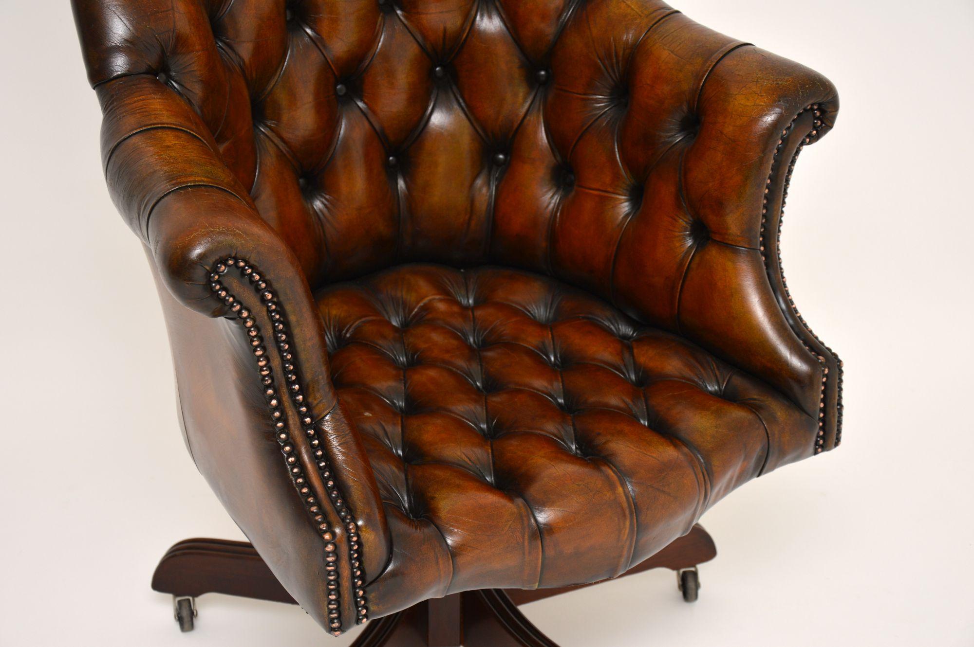 Victorian Antique Georgian Style Leather Swivel Desk Chair