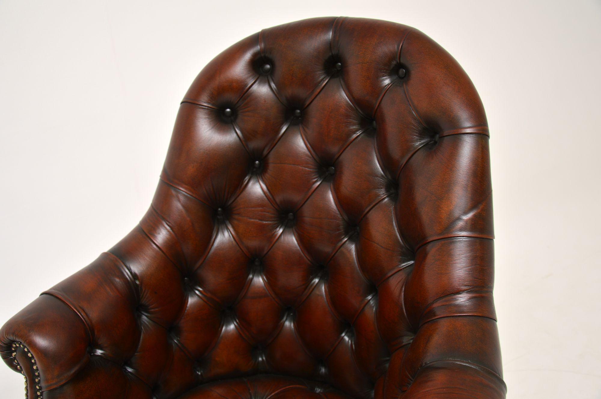 English Antique Georgian Style Leather Swivel Desk Chair
