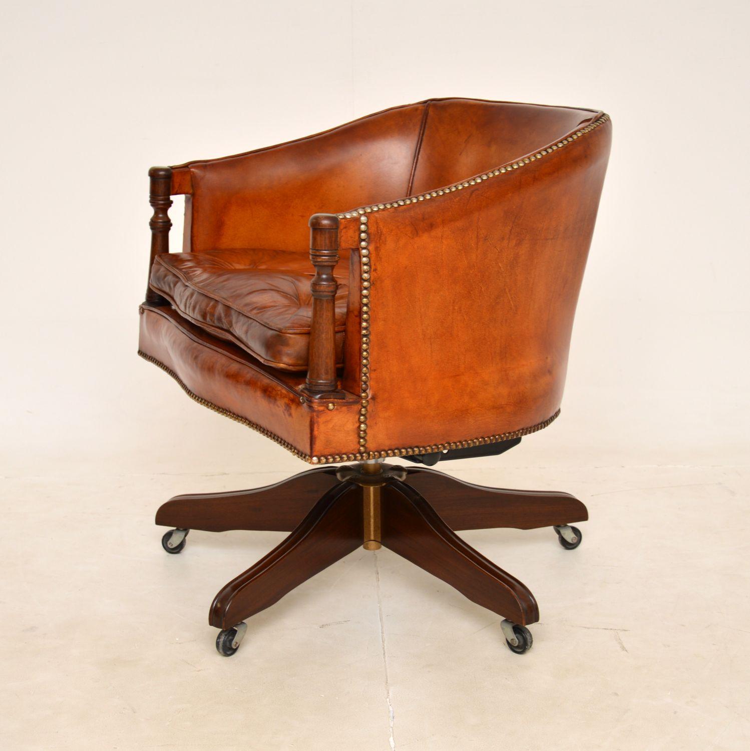 Mid-20th Century Antique Georgian Style Leather Swivel Desk Chair